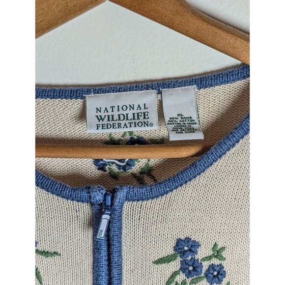National Wildlife Cardigan Sweater XL Floral Embroidered Cottagecore Grandma Zip - Picture 5 of 11